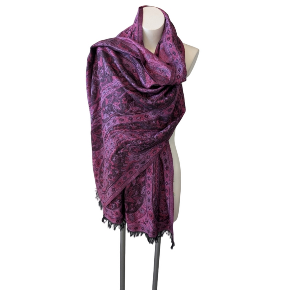 Wrap Scarf Pink Paisley Purples And Pink, Hint Of Black Scarf